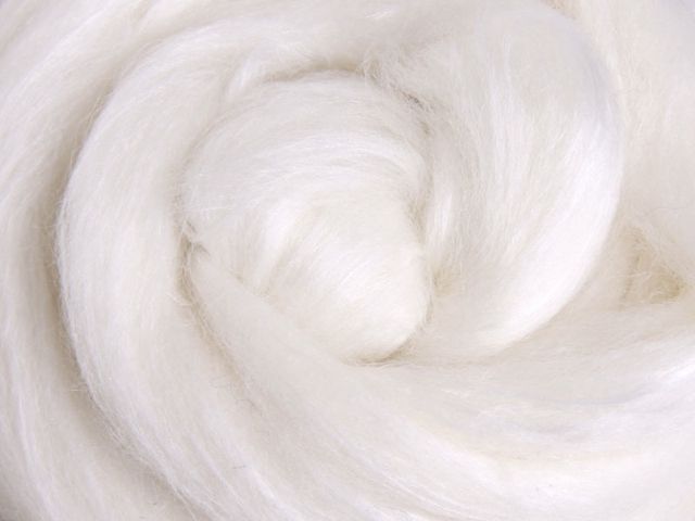 20% Silk, 80% Merino Sliver/Roving/Top - Vanilla (Natural White)