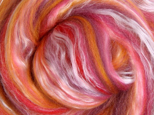 Ashford 20% Silk, 80% Merino Sliver/Roving/Top - Sunset